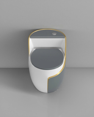 Bồn cầu một khối Nắp UF mã C8008H  [Trắng Xám Viền Vàng]