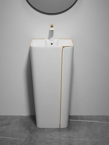 Lavabo trụ đứng liền khối mã P140 [Trắng Viền Vàng]