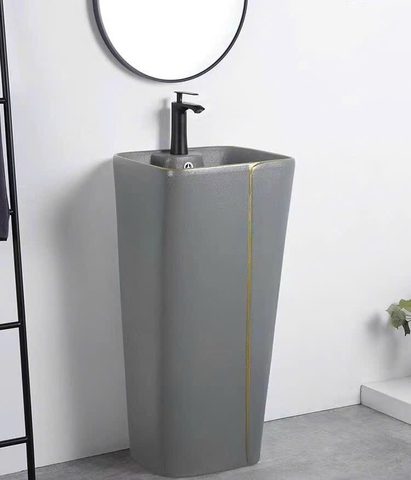 Lavabo trụ đứng liền khối mã P141 [Xám Viền Vàng]