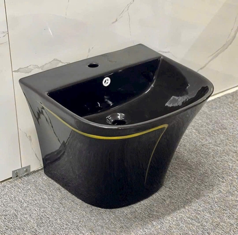 LAVABO SỨ TREO TƯỜNG LIỀN KHỐI MÃ  LT1013 LANKA [Đen Viền Vàng]
