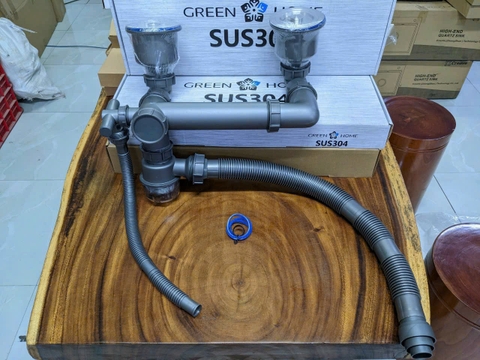 Bộ xã chậu rửa chén 2 hộc cao cấp ( Ống cứng lớn) lắp đảo chiều trái phải