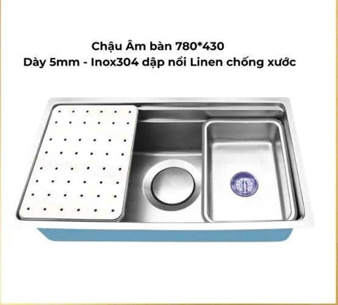 Chậu rửa chén lắp âm mặt đá 7843DT inox 304 LANKA