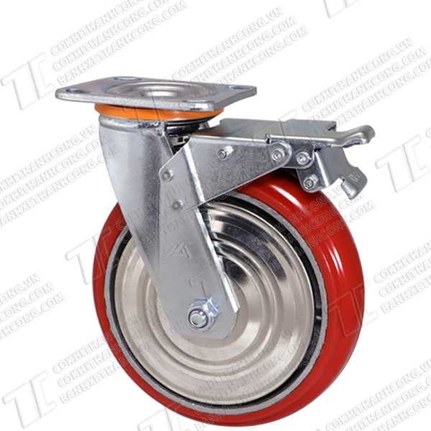 Bánh xe BHK200 Pu gang Hàn Quốc Khóa2