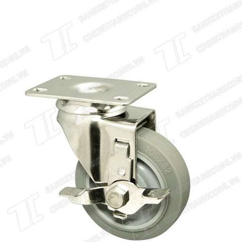 Bánh Xe Inox IFXR100 cao su nhiệt xám Khóa