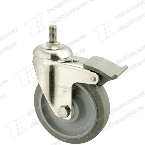 Bánh Xe Inox IFXR125 cao su nhiệt xám vít Khóa2