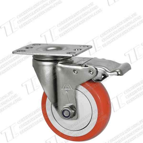 Bánh xe Inox IXR 100 Pu đỏ Khóa2