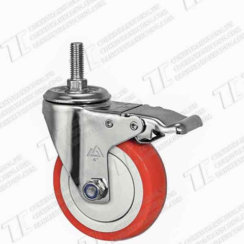 Bánh xe Inox IXR 100 Pu đỏ vít Khóa2