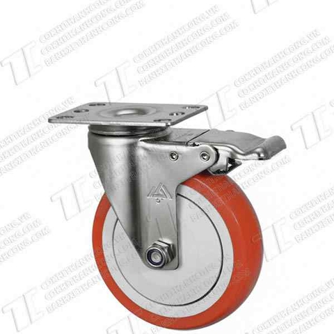 Bánh xe Inox IXR 125 Pu đỏ Khóa2