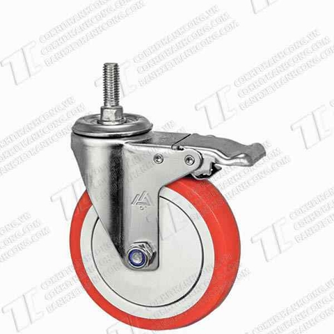Bánh xe Inox IXR 125 Pu đỏ vít Khóa2