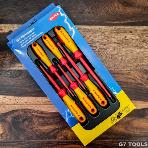 Knipex 00 20 12 V02 VDE - Bộ Tua Vít Mũi Slim 6 Chiếc Gồm Mũi Hai Cạnh & Bốn Cạnh