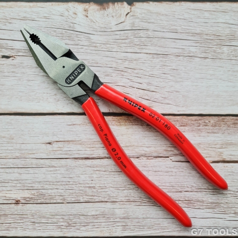 Kìm Đa Năng Knipex 02 01 180 Lưỡi Cắt 63 HRC Dài 180mm, Tay nhựa đỏ