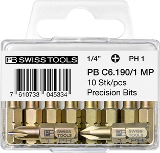 Bộ Bits 10 Chiếc Loại Bốn Cạnh PH 3 PB Swiss Tools C6.190/3 MP Chiều Dài 25mm