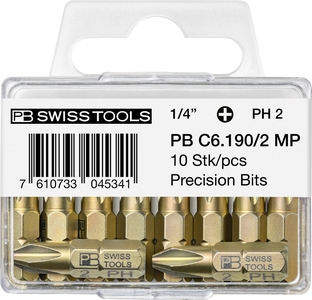 Bộ Bits 10 Chiếc Loại Bốn Cạnh PH 2 PB Swiss Tools C6.190/2 MP Chiều Dài 25mm