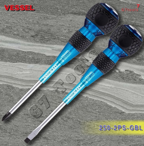 Bộ Tua Vít Đóng Cách Điện VESSEL Galaxy Blue 250-2PS-GBL Tay Cầm BallGrip Gồm 2 cây Đầu PH2 Và Đầu Dẹp 6mm