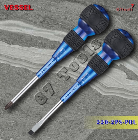 Bộ 2 Tua Vít BallGrip VESSEL 220-2PS-PBL Màu xanh dương Gồm Mũi PH2 Và Mũi Dẹp 6mm