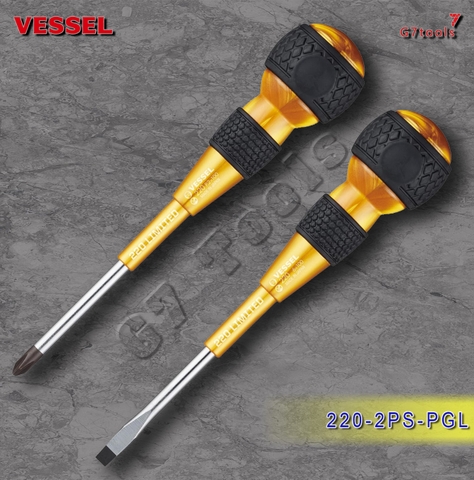 Bộ 2 Tua Vít BallGrip VESSEL 220-2PS-PGL Màu Vàng Gồm Mũi PH2 Và Mũi Dẹp 6mm