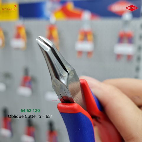 Kìm Cắt Linh Kiện Electronics Oblique Knipex 64 62 120 Mặt Cắt α = 65°