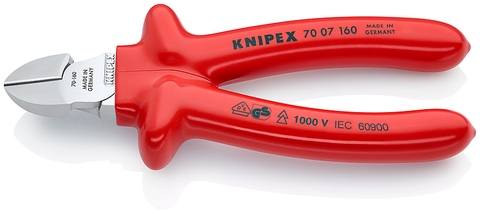 Kìm Cắt Mũi Thon Knipex 70 07 160 Lưỡi 62 HRC Cách Điện 1000 Volt Cán Đúc