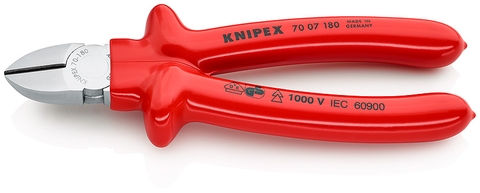 Kìm Cắt Mũi Thon Knipex 70 07 180 Lưỡi 62 HRC Cách Điện 1000 Volt Cán Đúc