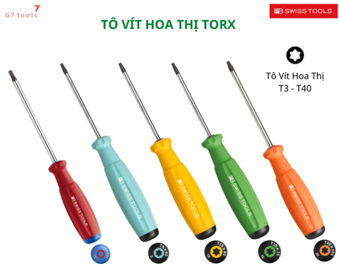 Combo 5 Chiếc Tua Vít Hoa Thị Torx PB Swiss Tools 8400 Gồm T6 - T8 - T10 - T15 và T20