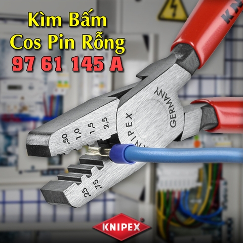 Kìm Knipex 97 61 145 A Bấm Cos Pin Rỗng Tiết Diện Nhỏ 0.25 - 2.5mm² Tay Cầm Đỏ