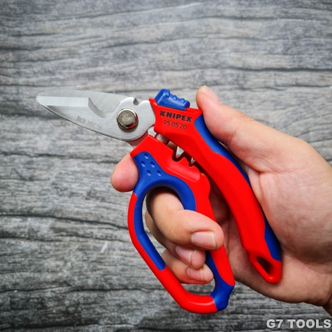 Kéo Thợ Điện Đầu Gù 45⁰ Knipex 95 05 20 SB Lưỡi Cắt 56HRC & Bấm Cos Pin Rỗng