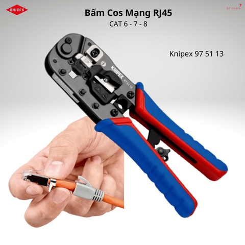Kìm Bấm Cos Mạng RJ 45 CAT 6 7 8 Knipex 97 51 13 Bản Cải Tiến 2022
