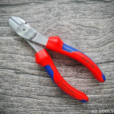 Knipex 74 05 140 - Kìm Cắt Thân Chéo Tay Êm Mạ Chrome Chiều Dài 140mm Cắt Thép Lò Xo Ø 1.5 mm