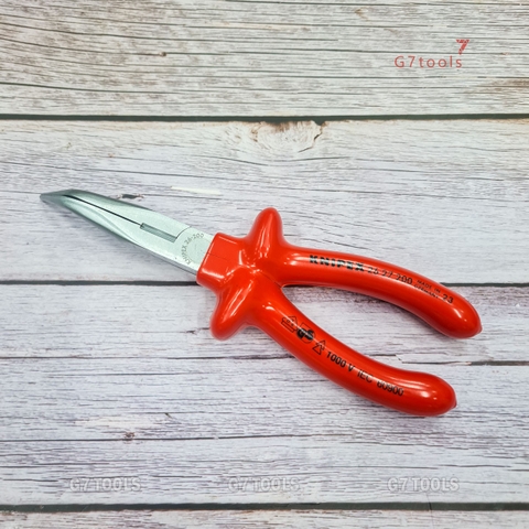 Kìm Mũi Nhọn Đàn Hồi Cong 40° Knipex 26 27 200 Cách Điện 1000 Volt Cán Đúc