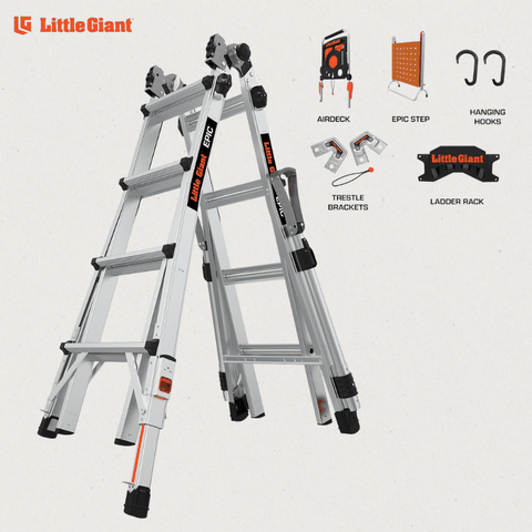 Thang Nhôm Cao Cấp Little Giant EPIC 16817-875 Model 17 Chân Cân Bằng Ratchet - Nhập Khẩu Mỹ