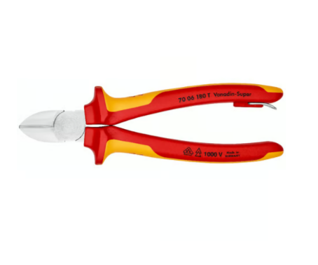 Kìm Cắt Mũi Thon Knipex 70 06 180 T BK - Dài 180mm - Cách điện 1000 Volt - Có móc treo an toàn