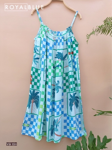 Đầm 2 dây tôn, xanh nhiệt đới