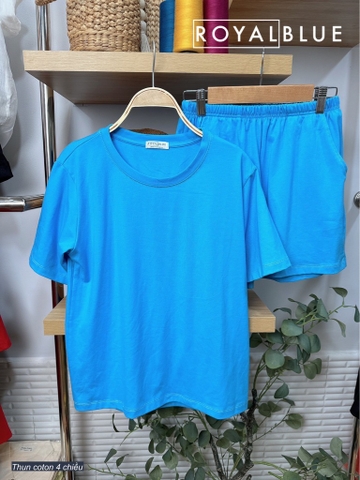 Bộ đùi thun cotton 4 chiều, xanh trời