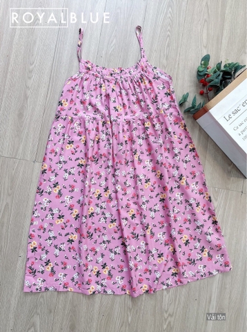 Đầm dây kate sọc hồng hoa nhí