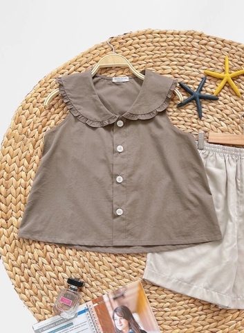 Áo cổ bèo chất kate xinh xắn, màu nâu