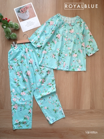 Dài tay lỡ cotton xinh, hoa hồng xanh