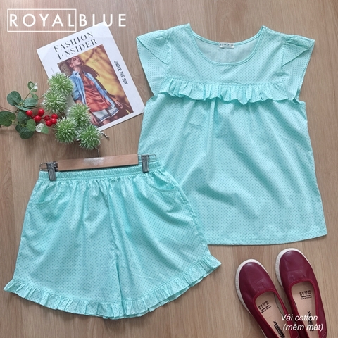 Đùi tay phồng cotton xinh, xanh bi