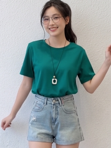 Áo thun cotton 4 chiều, xanh vịt