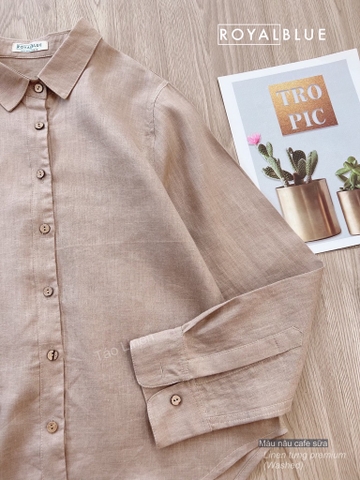 Sơ mi tay dài linen tưng nâu sữa