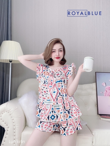 Bộ đùi mặc nhà nơ trắng họa tiết