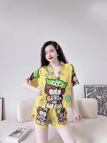 Đùi pijama lụa xước vàng em bé