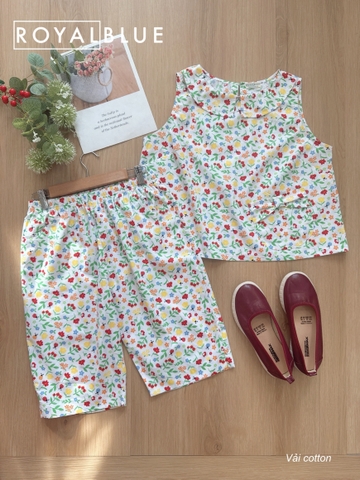 Lửng cổ bèo cotton xinh, hoa sắc màu