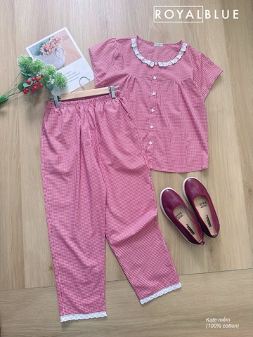 Ngố kate viền ren xinh, karo đỏ nhí