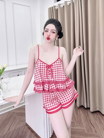 Bộ đùi 2 dây phối ren latin xinh, đỏ trắng