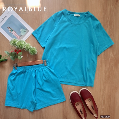Bộ đùi thun cotton 4 chiều, xanh trời