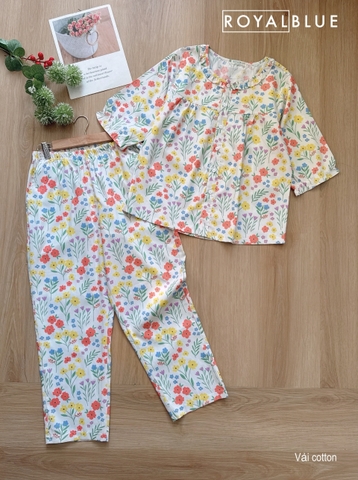 Dài tay lỡ cotton xinh, hoa đỏ xanh