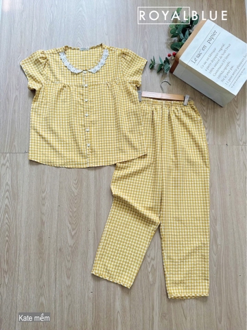 Ngố kate phối ren karo vàng sậm