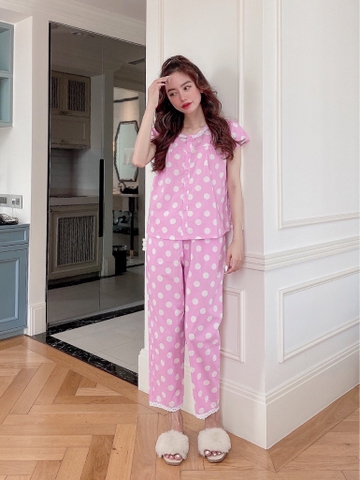 Ngố kate viền hồng bi trắng