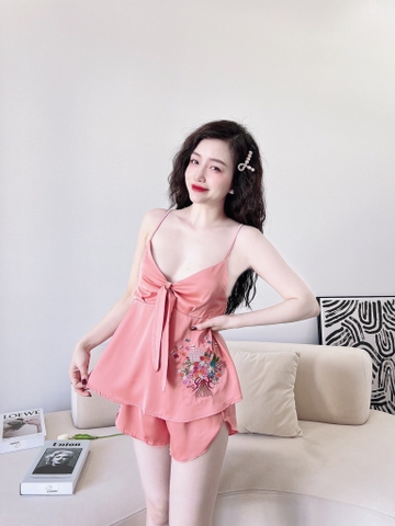 Đùi dây thêu lụa latin hồng
