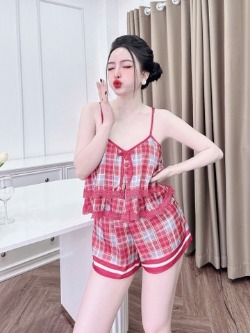 Bộ đùi 2 dây phối ren latin xinh, Đỏ xám
